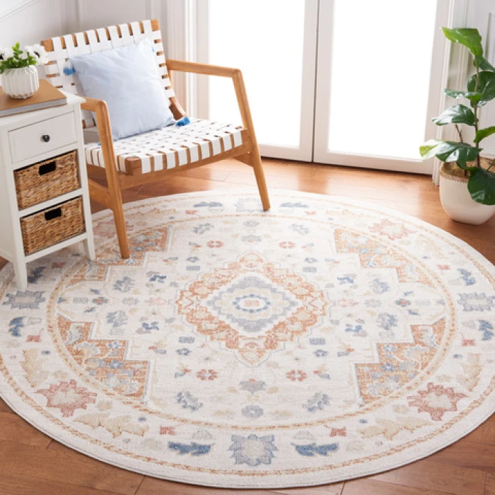 Safavieh Blair Washable BLR214 Beige / Rust 6'-7" X 6'-7" Round Area Rug