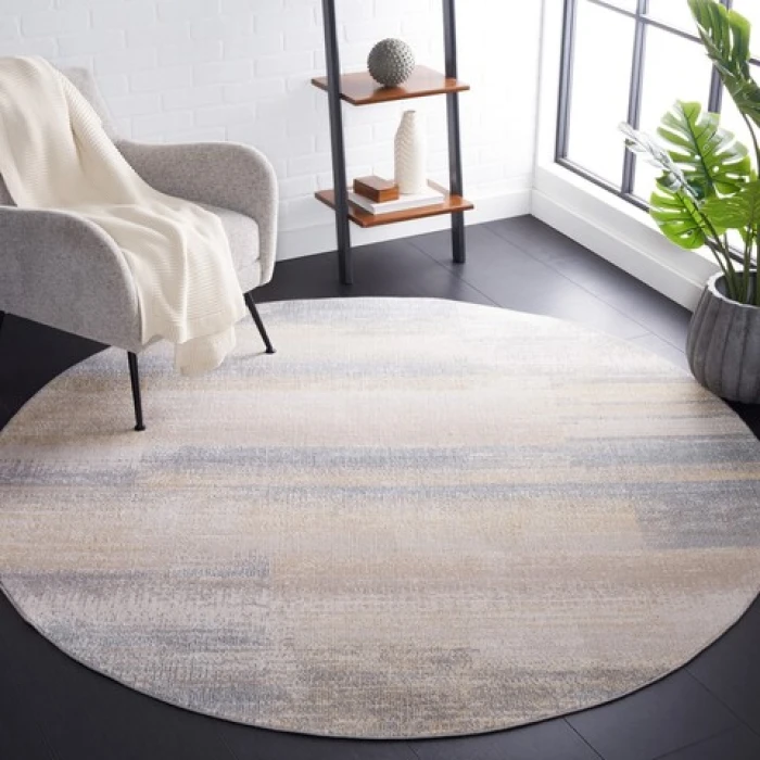 Safavieh Blair Washable BLR216 Grey / Beige 6'-7" X 6'-7" Round Area Rug