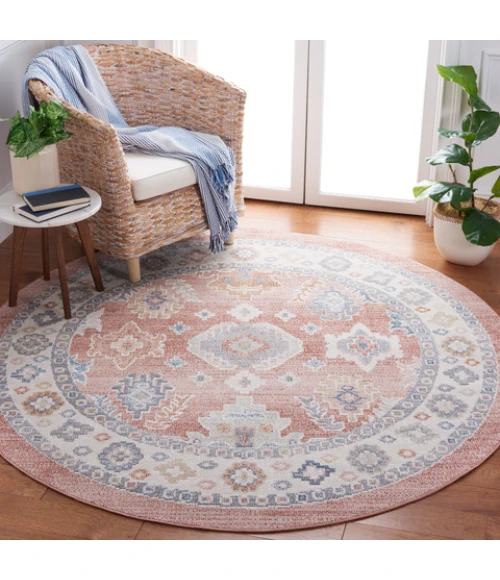 Safavieh Blair Washable BLR218 Rose / Blue 6'-7" X 6'-7" Round Area Rug
