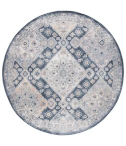 Safavieh Blair Washable BLR220 Grey / Navy 6'-7" X 6'-7" Round Area Rug