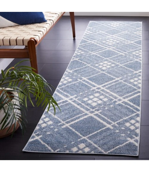 Safavieh Blair Washable BLR228 Blue / Ivory 2'-2" X 8' Runner Area Rug
