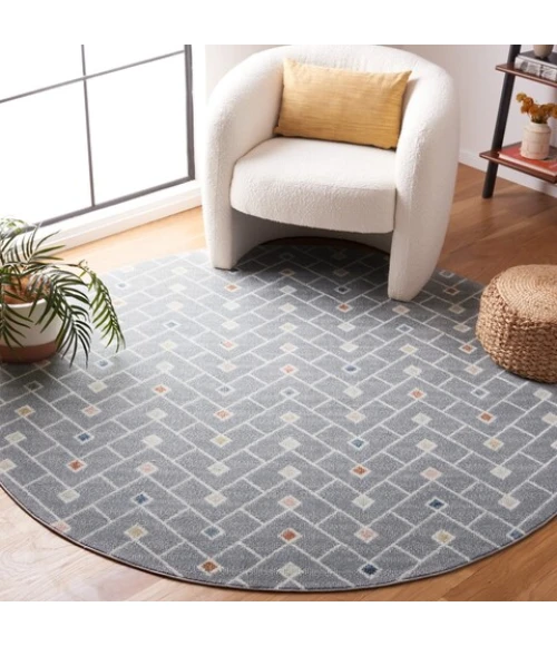 Safavieh Blair Washable BLR230 Grey / Multi 6'-7" X 6'-7" Round Area Rug