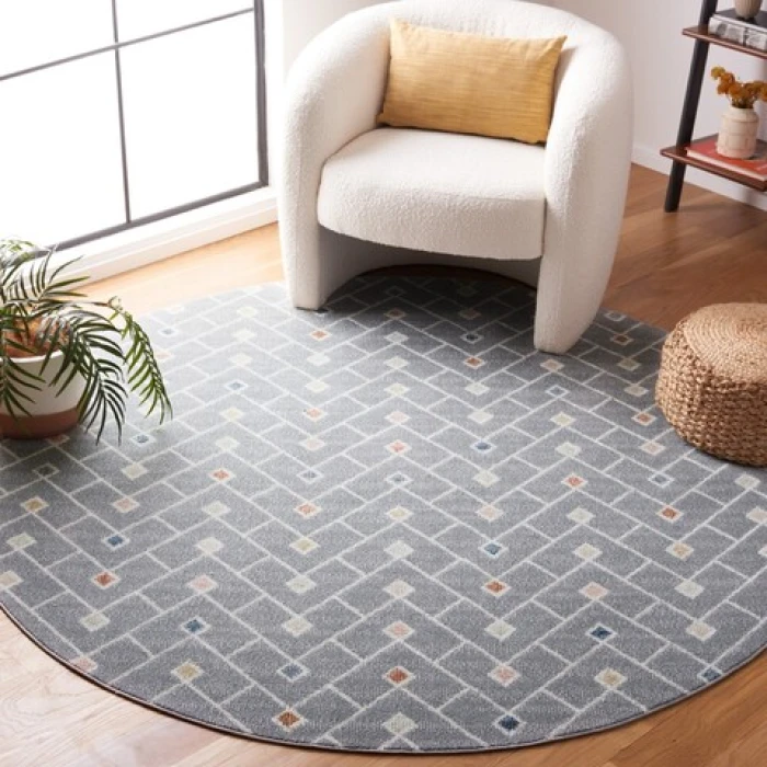 Safavieh Blair Washable BLR230 Grey / Multi 6'-7" X 6'-7" Round Area Rug