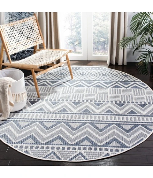 Safavieh Bermuda BMU818 Cream / Navy 5'-3" X 5'-3" Round Area Rug