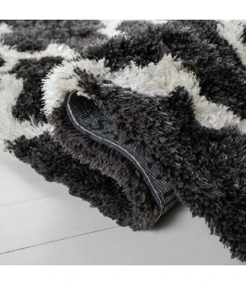 Safavieh Barcelona Shag BSG319 Graphite / Ivory 5' X 5' Round Area Rug