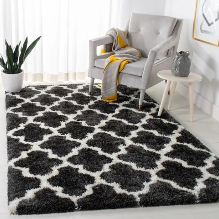 Safavieh Barcelona Shag BSG319 Graphite / Ivory 3' X 5' Rectangle Area Rug