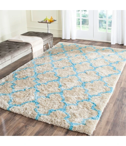 Safavieh Barcelona Shag BSG319 Cream / Blue 3' X 5' Rectangle Area Rug