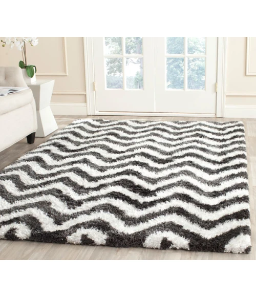 Safavieh Barcelona Shag BSG320 Graphite / Ivory 9' X 12' Rectangle Area Rug