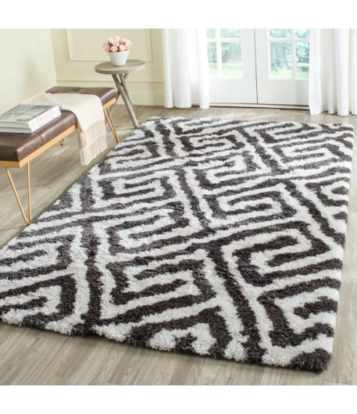 Safavieh Barcelona Shag BSG323 Graphite / Ivory 4' X 6' Rectangle Area Rug