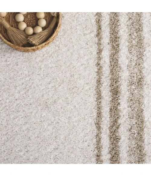 Safavieh Border & Stripe Shag BSP251 Ivory / Beige 4'-5" x 6'-5" Rectangle Area Rug