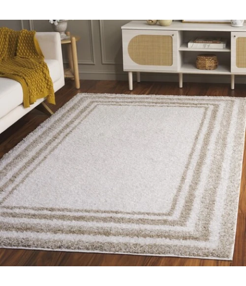 Safavieh Border & Stripe Shag BSP251 Ivory / Beige 4'-5" x 6'-5" Rectangle Area Rug