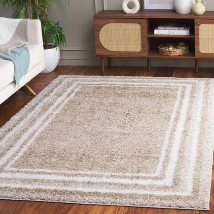 Safavieh Border & Stripe Shag BSP251 Beige / Ivory 5'-3" X 7'-6" Rectangle Area Rug