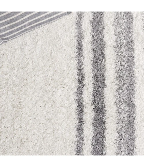 Safavieh Border & Stripe Shag BSP251 Ivory / Grey 2'-2" X 8' Runner Area Rug