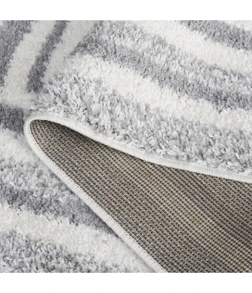 Safavieh Border & Stripe Shag BSP251 Ivory / Grey 2'-2" X 8' Runner Area Rug