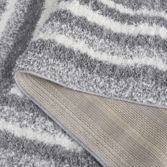 Safavieh Border & Stripe Shag BSP251 Grey / Ivory 2'-2" X 8' Runner Area Rug