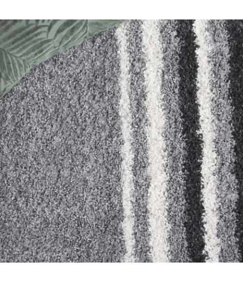 Safavieh Border & Stripe Shag BSP251 Grey / Black 2'-2" X 8' Runner Area Rug