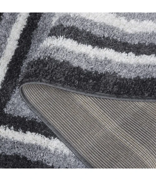 Safavieh Border & Stripe Shag BSP251 Grey / Black 2'-2" X 8' Runner Area Rug