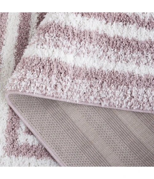 Safavieh Border & Stripe Shag BSP251 Pink / Ivory 2'-2" X 8' Runner Area Rug