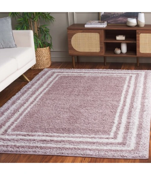Safavieh Border & Stripe Shag BSP251 Pink / Ivory 5'-3" X 7'-6" Rectangle Area Rug