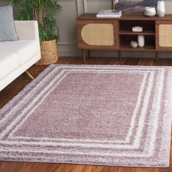 Safavieh Border & Stripe Shag BSP251 Pink / Ivory 4'-5" x 6'-5" Rectangle Area Rug