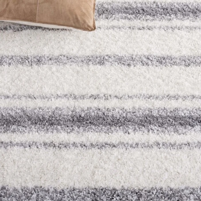 Safavieh Border & Stripe Shag BSP252 Ivory / Grey 6'-7" X 6'-7" Square Area Rug