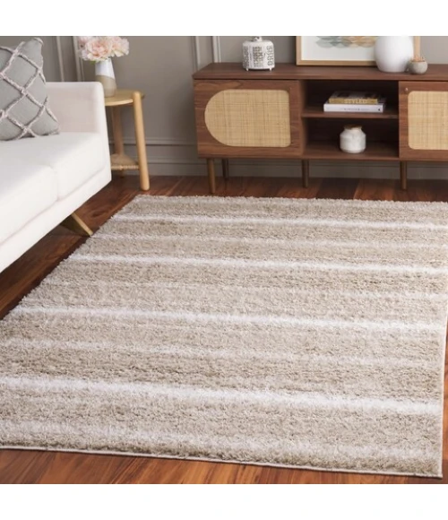 Safavieh Border & Stripe Shag BSP252 Beige / Ivory 5'-3" X 7'-6" Rectangle Area Rug