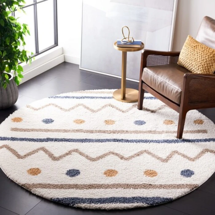 Safavieh Calico Shag Ivory / Taupe CLC106 6 ft. 7 in. X 6 ft. 7 in. Round Rug