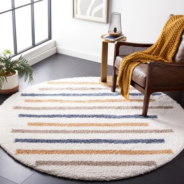 Safavieh Calico Shag Ivory / Gold CLC110 6 ft. 7 in. X 6 ft. 7 in. Round Rug