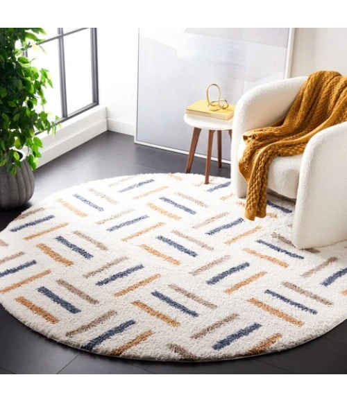 Safavieh Calico Shag Ivory / Gold CLC112 6 ft. 7 in. X 6 ft. 7 in. Round Rug