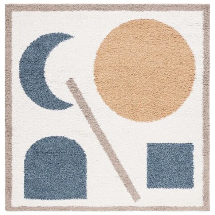 Safavieh Calico Shag Ivory / Blue CLC114 6 ft. 7 in. X 6 ft. 7 in. Square Rug