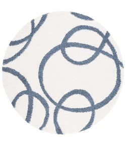 Safavieh Calico Shag Ivory / Blue CLC118 6 ft. 7 in. X 6 ft. 7 in. Round Rug
