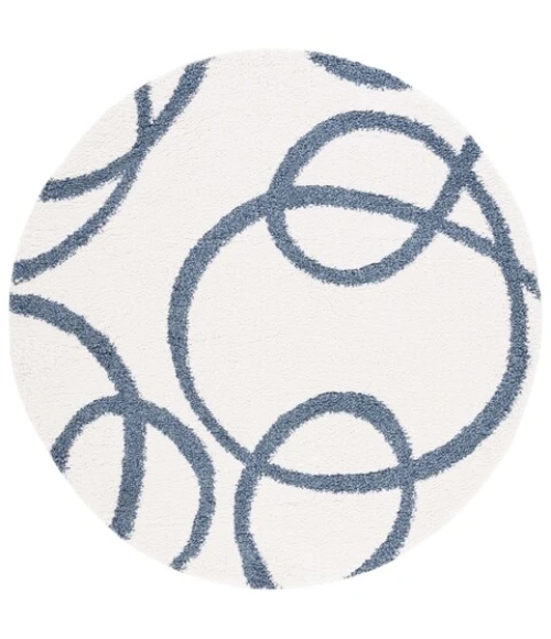 Safavieh Calico Shag Ivory / Blue CLC118 6 ft. 7 in. X 6 ft. 7 in. Round Rug