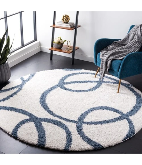 Safavieh Calico Shag Ivory / Blue CLC118 6 ft. 7 in. X 6 ft. 7 in. Round Rug