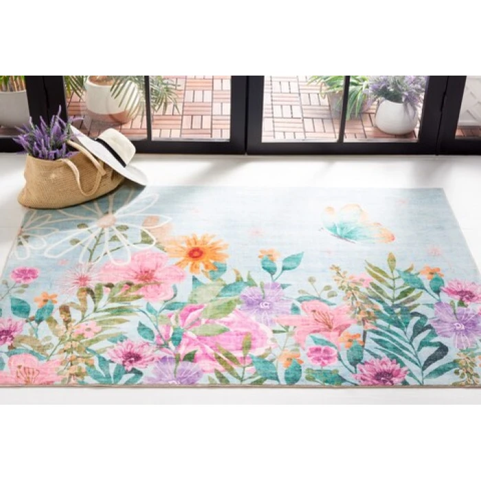 Safavieh Door And Kitchen Mat Aqua / Pink DKM338 2 ft. 3 in. X 3 ft. 9 in. Accent Rug