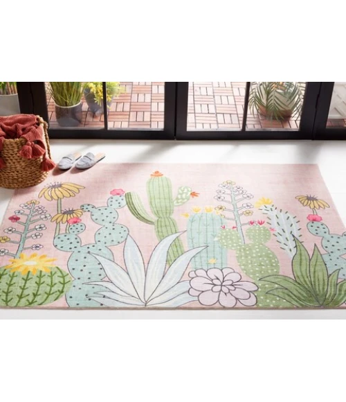 Safavieh Door And Kitchen Mat Pink / Green DKM373 2 ft. X 3 ft. Accent Rug