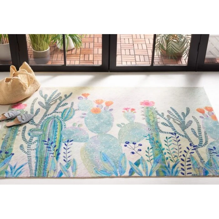 Safavieh Door And Kitchen Mat Fuchsia / Turquoise DKM376 3 ft. X 5 ft. Rectangle Rug