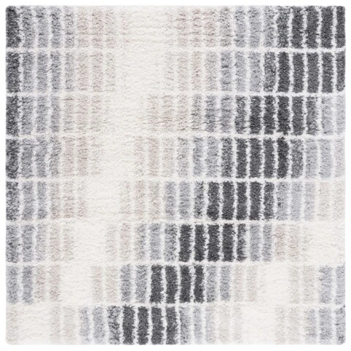 Safavieh Fontana Shag  Ivory / Grey FNT823 6 ft. 7 in. X 6 ft. 7 in. Square Rug