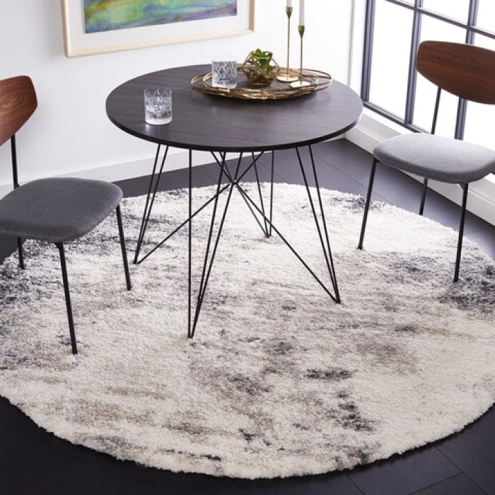 Safavieh Fontana Shag  Ivory / Grey FNT831 6 ft. 7 in. X 6 ft. 7 in. Round Rug