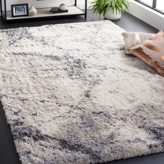 Safavieh Fontana Shag  Ivory / Grey FNT834 6 ft. 7 in. X 9 ft. Rectangle Rug
