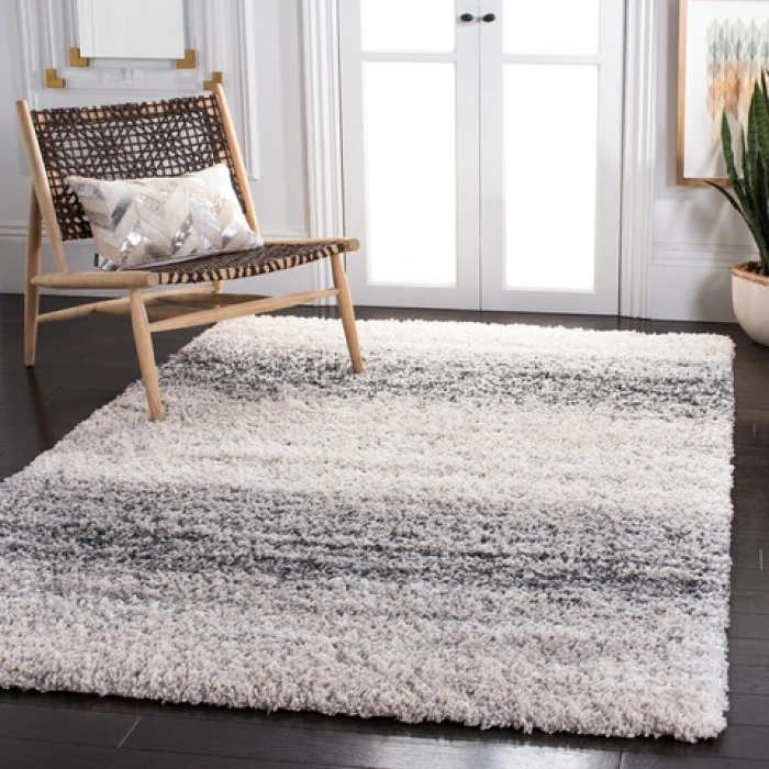 Safavieh Fontana Shag  Ivory / Grey FNT852 6 ft. 7 in. X 6 ft. 7 in. Square Rug