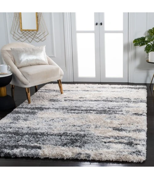 Safavieh Fontana Shag  Grey / Ivory FNT853 4 ft. X 6 ft. Rectangle Rug