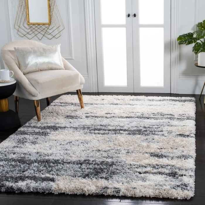 Safavieh Fontana Shag  Grey / Ivory FNT853 3 ft. X 5 ft. Rectangle Rug