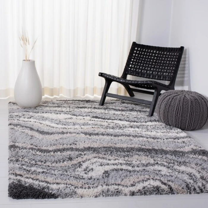 Safavieh Fontana Shag  Grey / Ivory FNT868 8 ft. X 10 ft. Rectangle Rug
