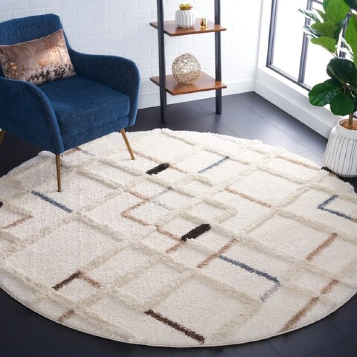 Safavieh Hi-Lo Shag Light Beige / Beige HLS210 6 ft. 7 in. X 6 ft. 7 in. Round Rug