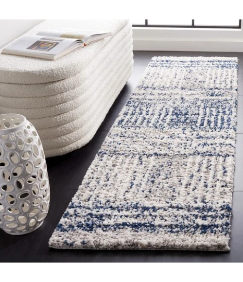 Safavieh Jericho Shag Navy / Ivory JER100 2 ft. 2 in. X 6 ft. Runner Rug