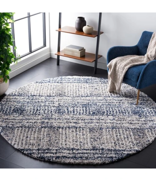 Safavieh Jericho Shag Navy / Ivory JER100 3 ft. X 3 ft. Round Rug