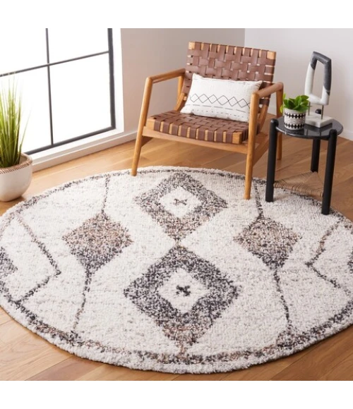 Safavieh Jericho Shag Ivory / Black JER102 6 ft. 7 in. X 6 ft. 7 in. Round Rug