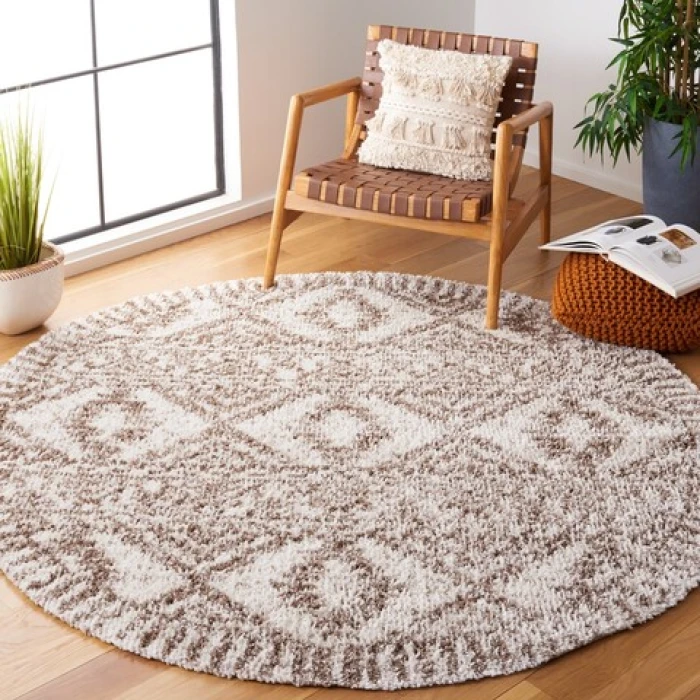 Safavieh Jericho Shag Taupe / Ivory JER106 6 ft. 7 in. X 6 ft. 7 in. Round Rug