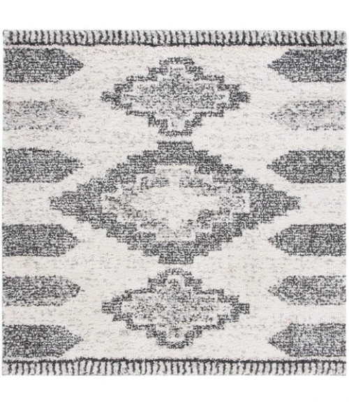 Safavieh Jericho Shag Ivory / Black JER108 6 ft. 7 in. X 6 ft. 7 in. Square Rug