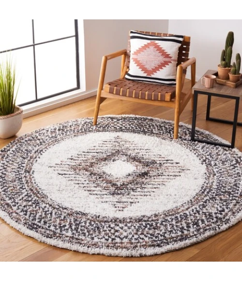 Safavieh Jericho Shag Black / Rust JER110 3 ft. X 3 ft. Round Rug